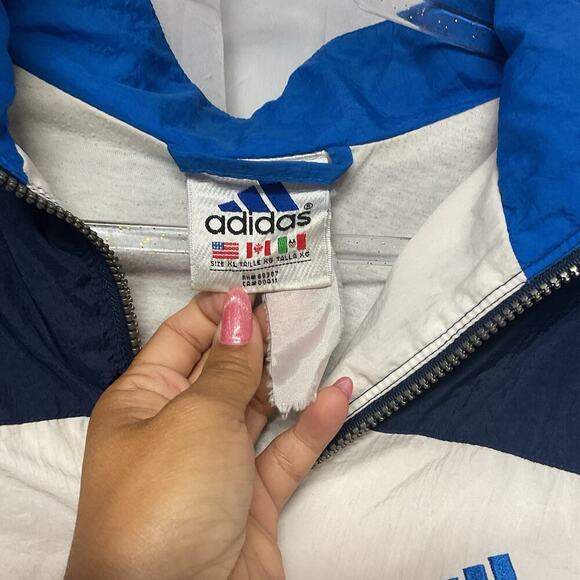 Vintage 90's Adidas Windbreaker Jacket Embroidered Spellout 3 Stripes Sz xL RARE - Picture 3 of 10